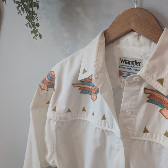 Vintage Wrangler Cream Western Button Down Shirt - Picture 2 of 11